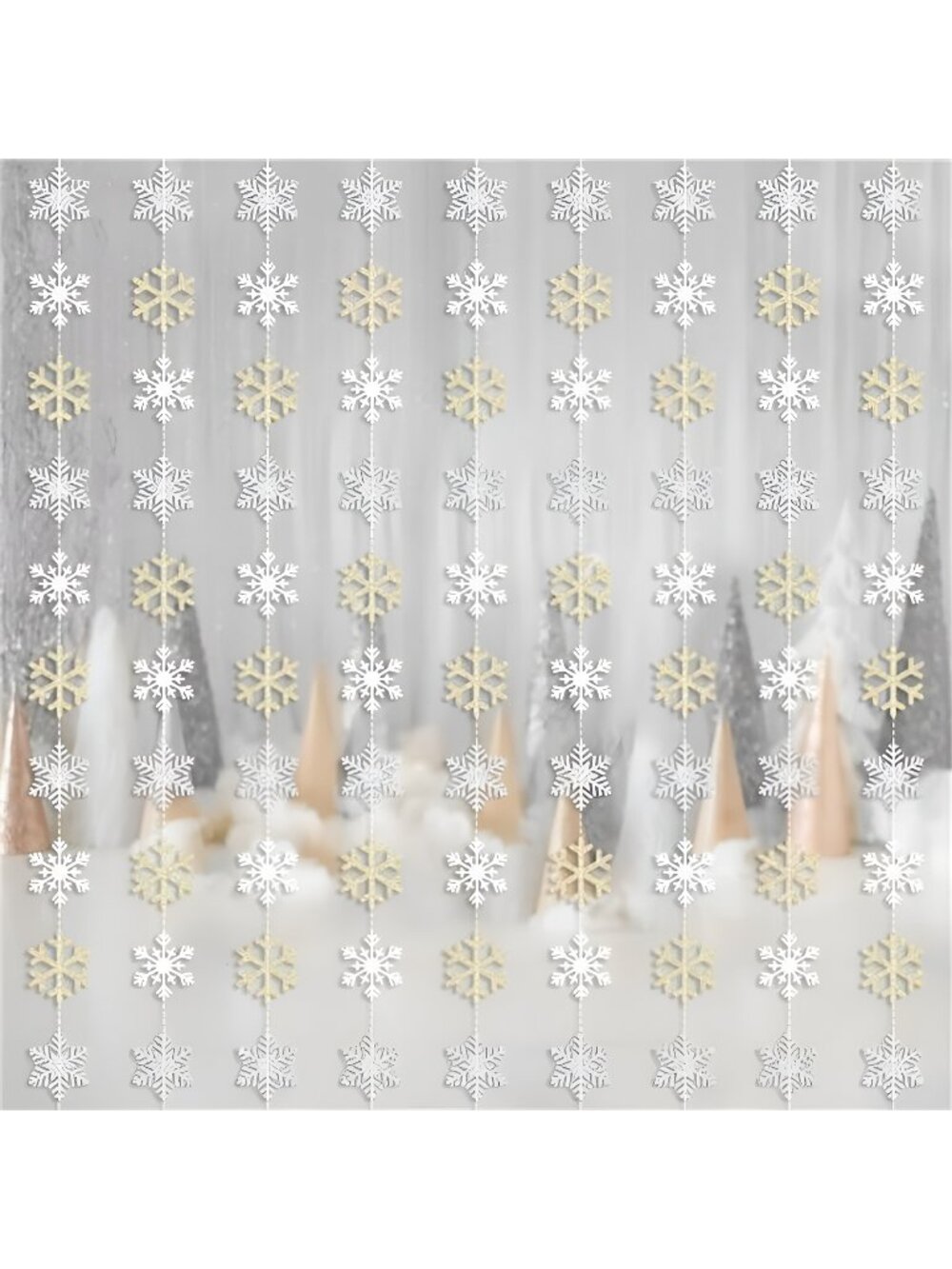 Glitter Silver White Champagne Snowflakes Hanging Garland Party Decorations